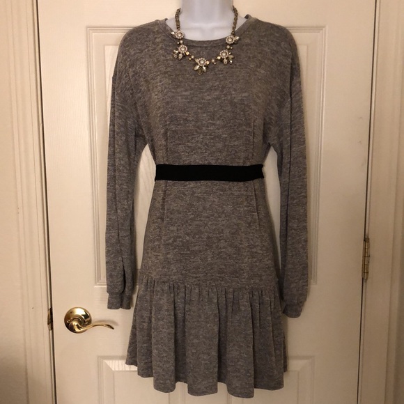 Gray Drop Waist Peplum Flounce Dress - Picture 1 of 14